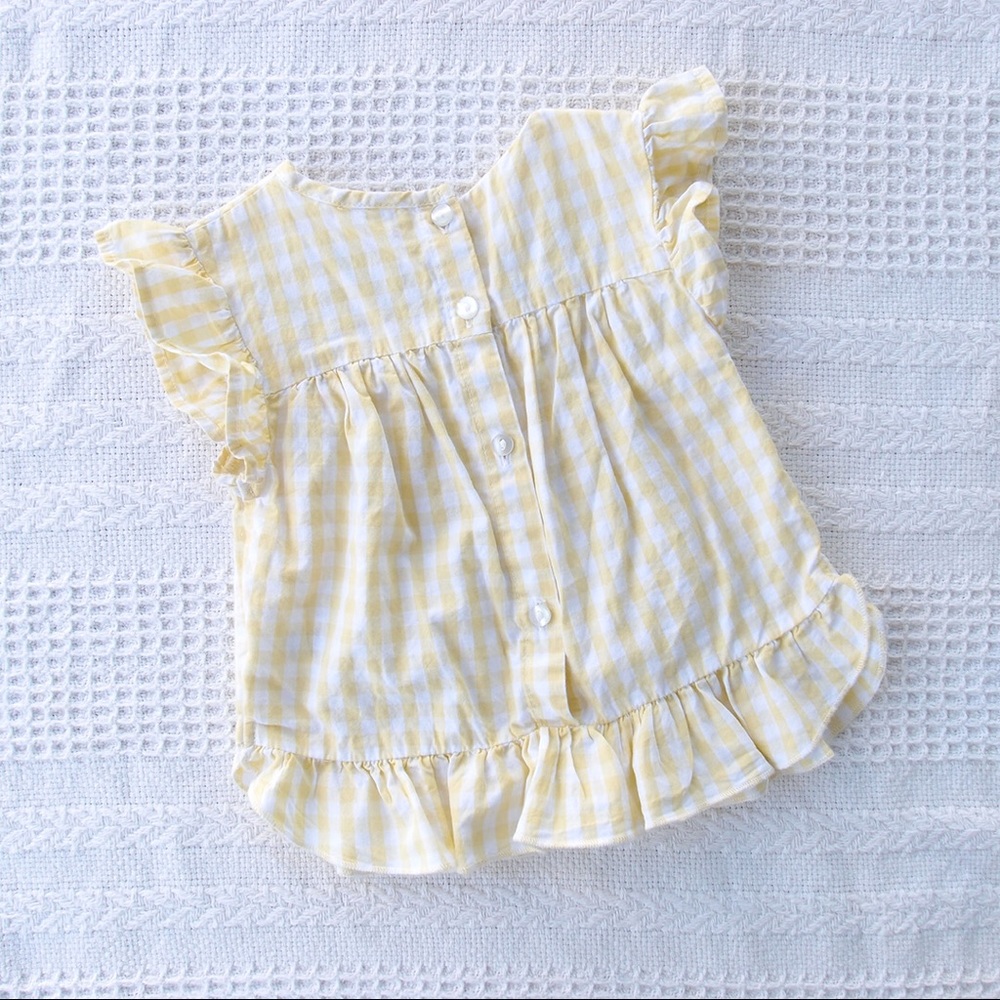 BABY M&CO yellow white gingham cotton top with sweet flower embroidery size 0 - Picture 3 of 3